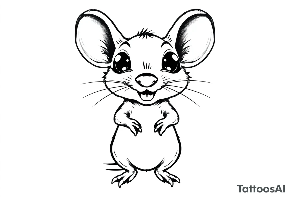 Original tattoo-style illustration:

A rat standing upright

Very large, bulging eyes popping out

A cheeky / mischievous smile

Cartoon style, not baby-like

One black-and-white version + one color version

4 images in total (so you can choose the best one) 
 + this link tattoo idea