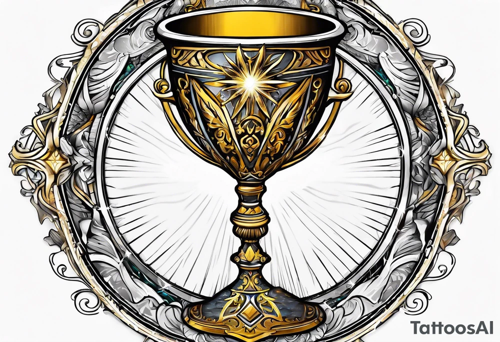 chalice surrounded by golden halo tattoo idea