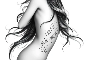ethereal women body with flowing hair and beautiful celestial stars tattoo idea