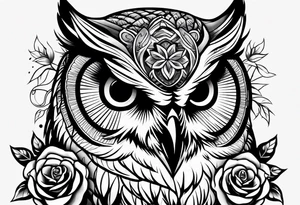 owl with rose tattoo idea