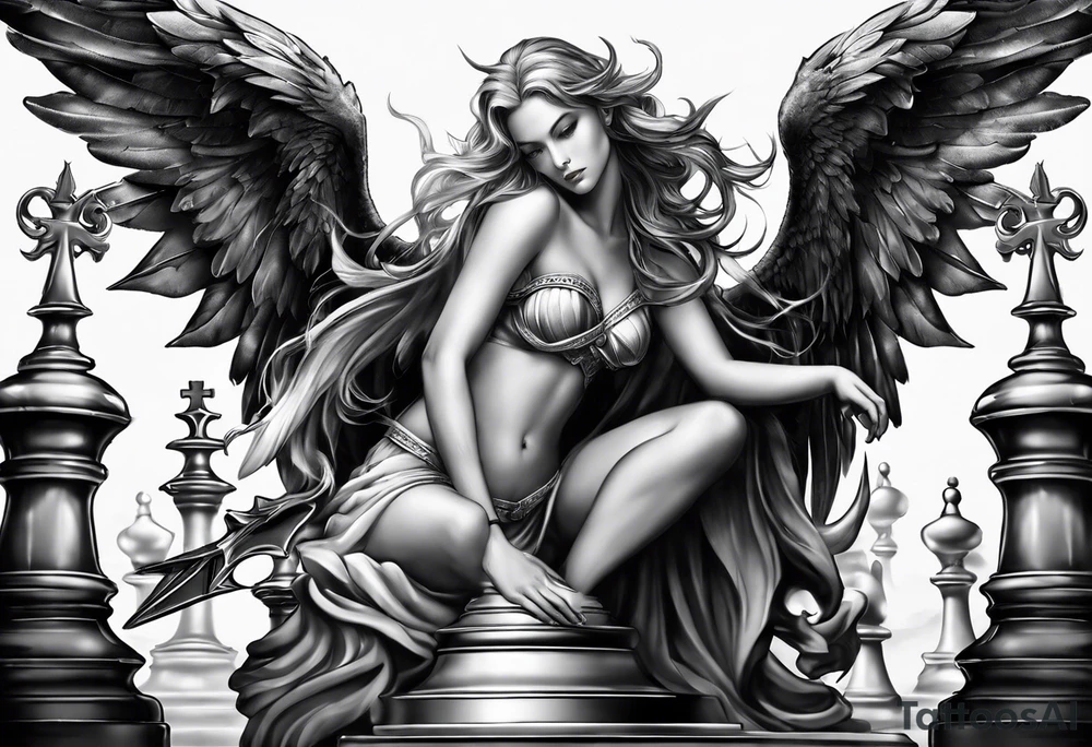 angel checkmate playing devil in chess good and evil side tattoo idea angel checkmate playing devil in chess good and evil side tattoo idea