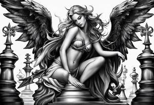 angel checkmate playing devil in chess good and evil side tattoo idea