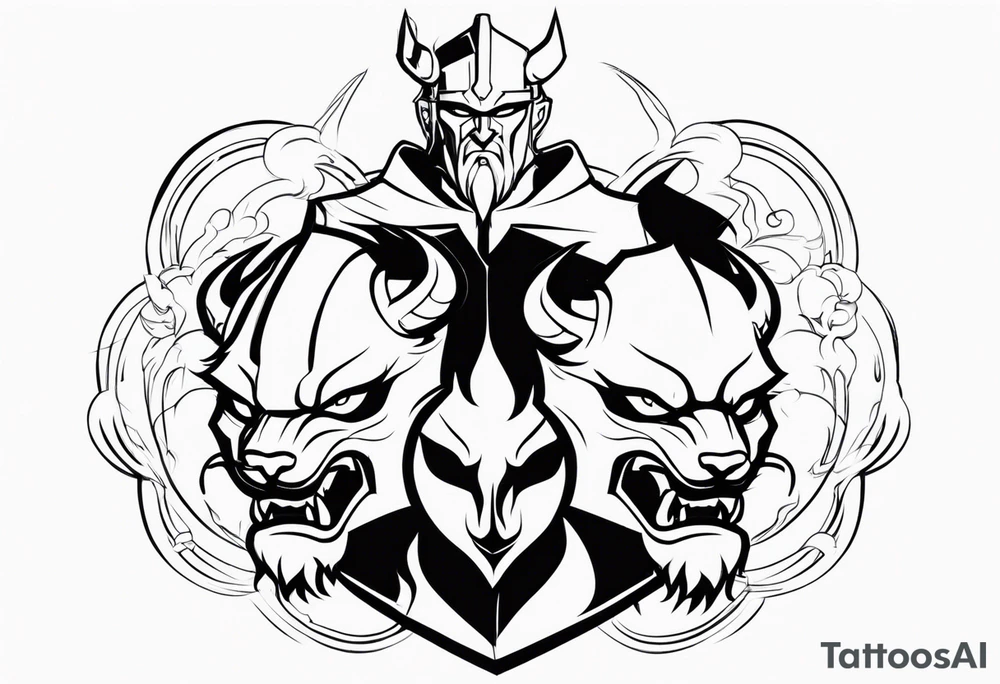 Hades with helmet and cerberus tattoo idea