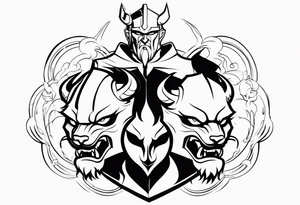 Hades with helmet and cerberus tattoo idea