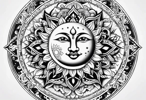 Sun and moon inside a mandala tattoo idea