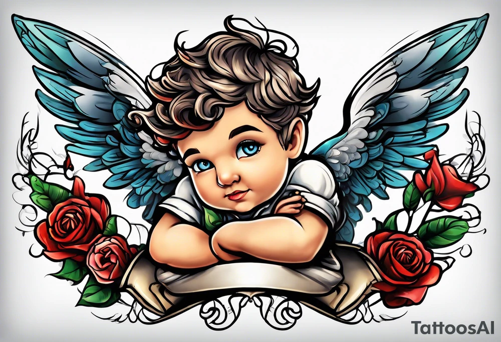 cupido  fly boy with wings and a bow, tattoo idea