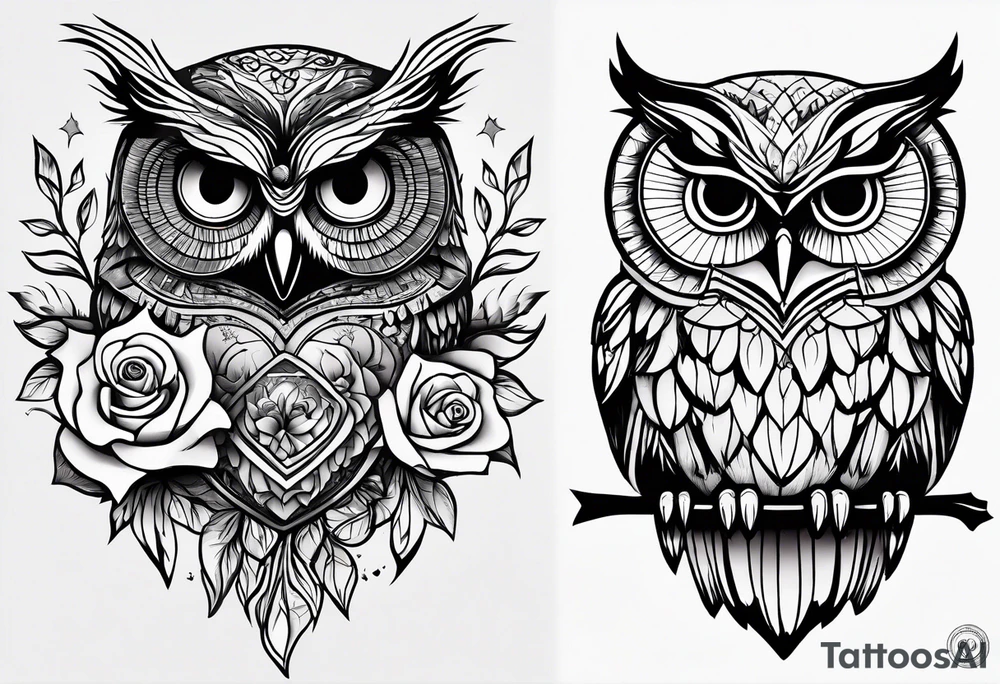 An owl, a rose, “but the greatest of these is love” tattoo idea