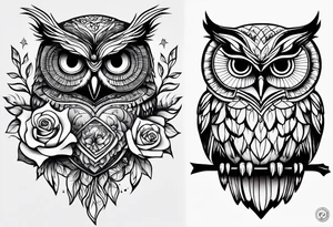 An owl, a rose, “but the greatest of these is love” tattoo idea