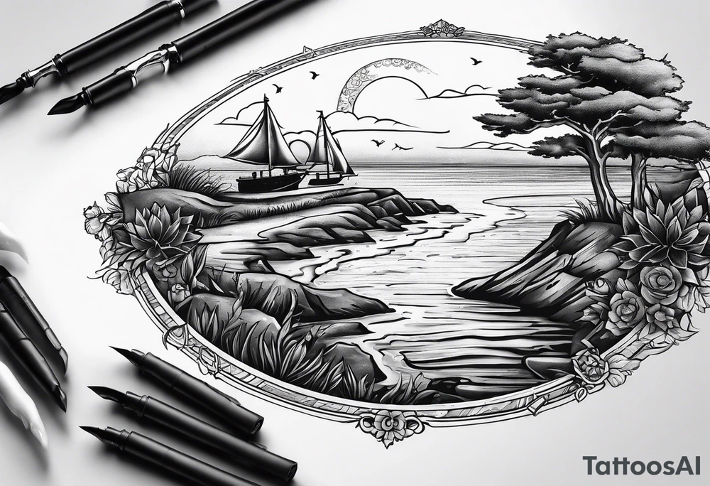 erstelle in tattoo mit den koordination der Insel sylt und den Initialen L und C sowie einer Hundepfote tattoo idea