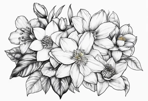 Dainty Bouquet daffodils water lilies and morning glories tattoo idea