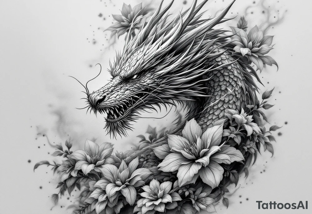 legendary dragon scene with energy aura flowers power effects tattoo idea