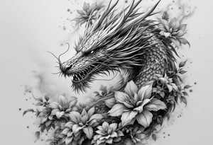 legendary dragon scene with energy aura flowers power effects tattoo idea