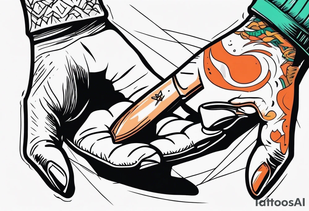 Two hands shaking with a knife going through them tattoo idea
