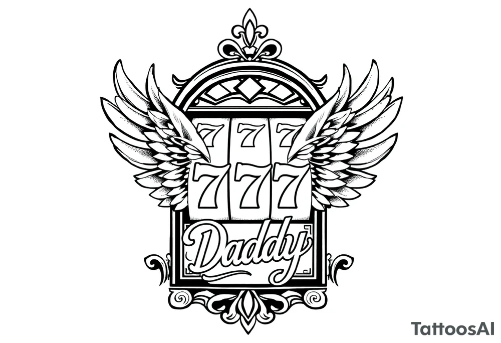 Slot machine with 777 and the word Daddy with angel wings tattoo idea