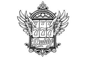 Slot machine with 777 and the word Daddy with angel wings tattoo idea