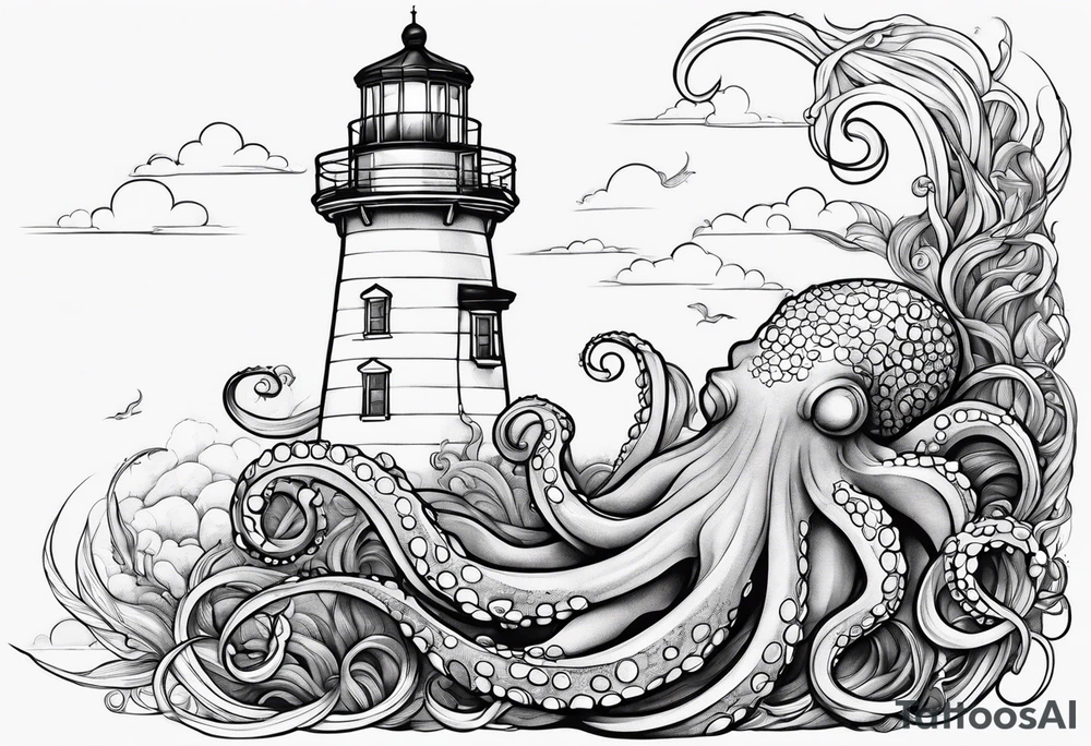 Under the sea, octopus, light house tattoo idea