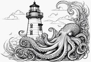 Under the sea, octopus, light house tattoo idea