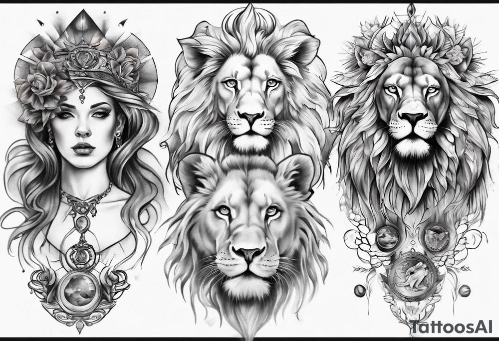 godess tattoo that is mixed together with a lion tattoo idea