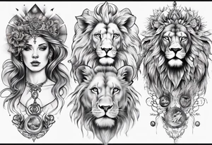 godess tattoo that is mixed together with a lion tattoo idea