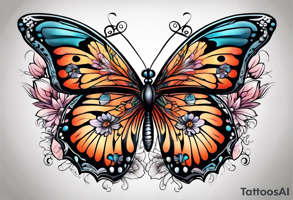 animal butterfly , flower tattoo idea