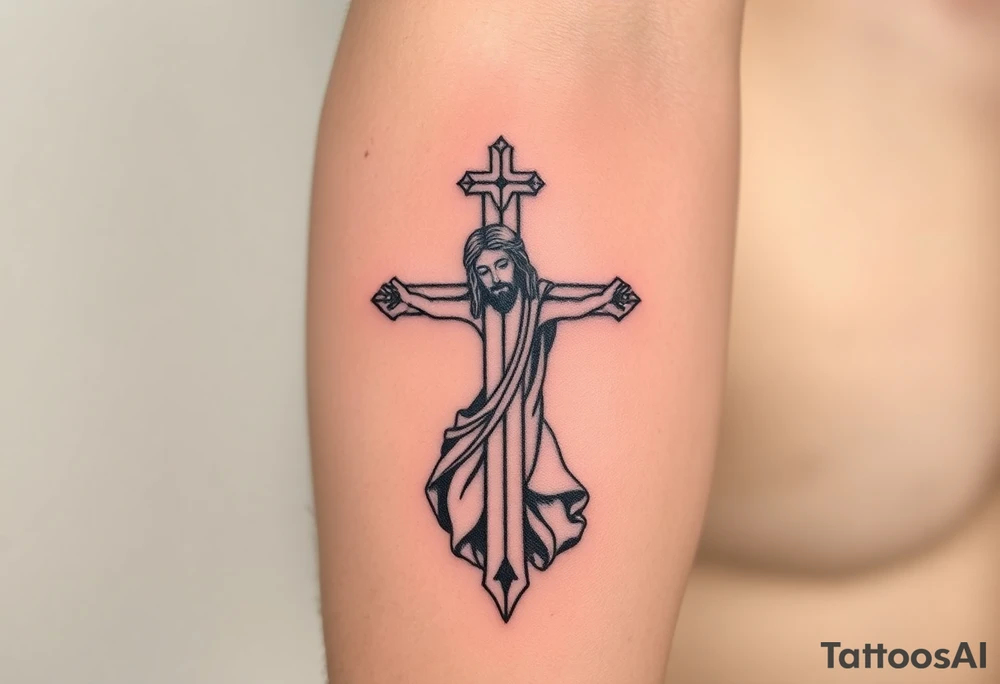 Jesus praying cross tattoo idea