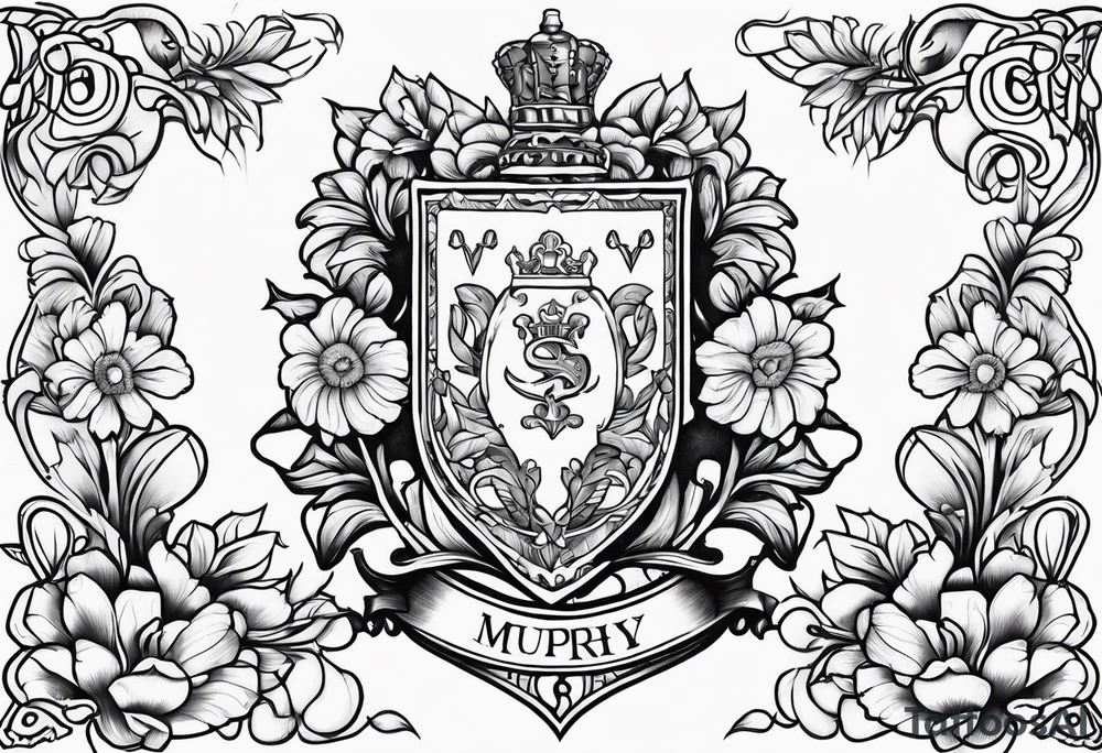 Murphy family crest with su flowers tattoo idea