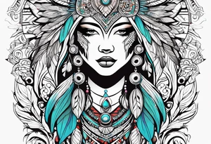 abstract organic line artwork woman, native american, wolf tattoo idea