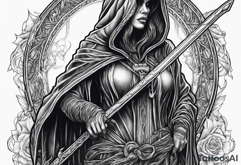 full body Female grim reaper tattoo idea
