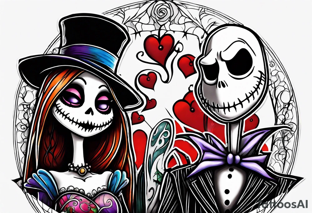 couples nightmare before Christmas with jack skellington and sally tattoo idea