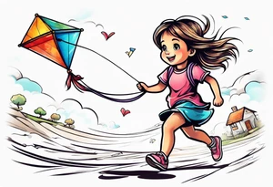 a little girl running away holding a kite tattoo idea