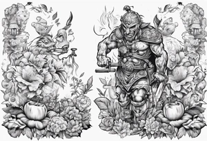 warrior in the garden feeding the weak with the world on his shoulders tattoo idea