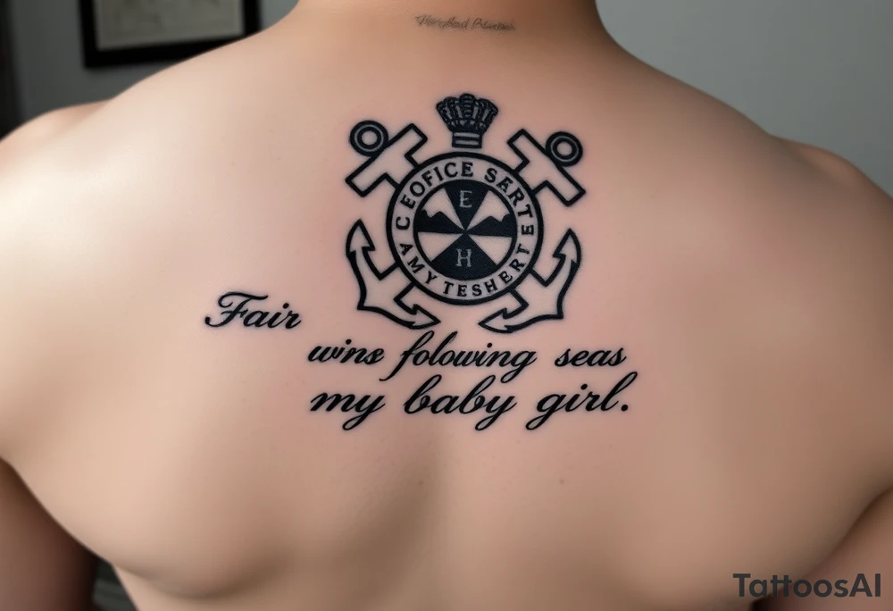 Fair winds and following seas my baby girl (scripture) below a female officer United States coast guard tattoo idea
