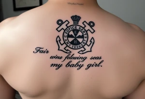 Fair winds and following seas my baby girl (scripture) below a female officer United States coast guard tattoo idea