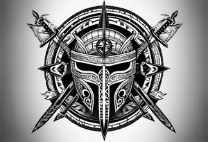 guy faux mask compass. Slashed lettering for the navigational directions and long fencing swords as the arrows tattoo idea