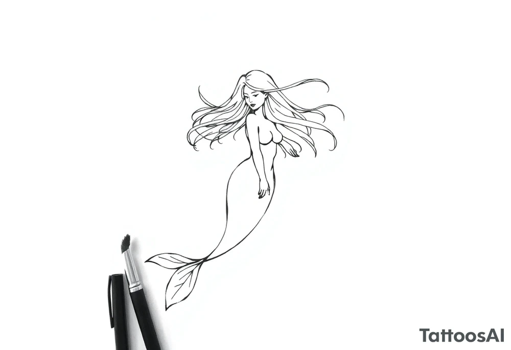 mermaid with flowing hair tattoo idea