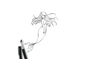 mermaid with flowing hair tattoo idea