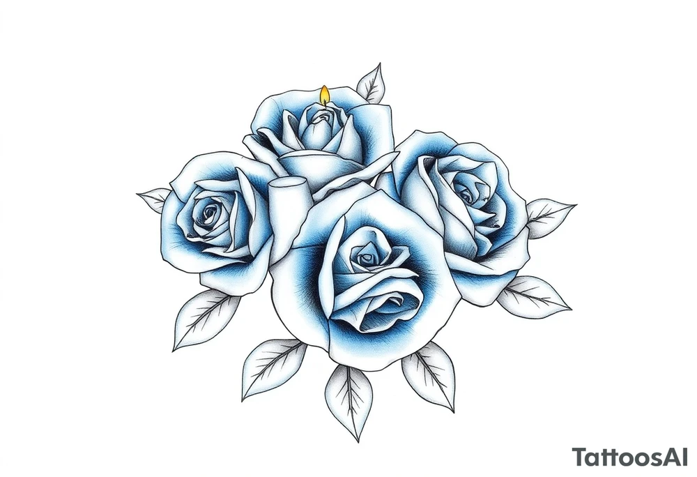 Blue, roses, short candles, water tattoo idea