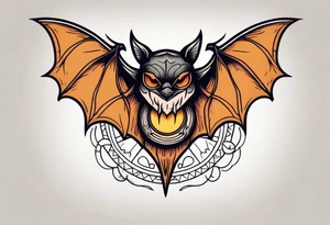 traditional Knee tattoo in fall colors with a Bat face tattoo idea