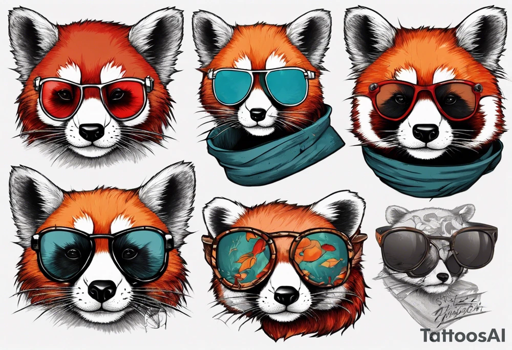 Rebel red pandas wearing aviator sunglasses tattoo idea