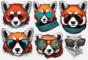 Rebel red pandas wearing aviator sunglasses tattoo idea