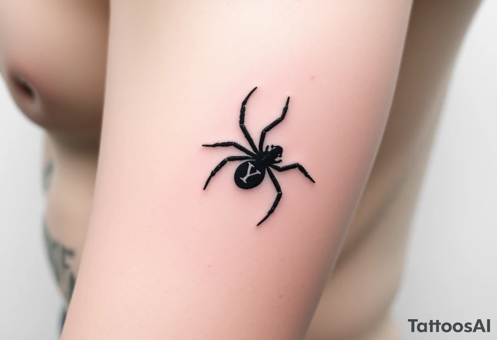 Black widow Spider crawling down sideways with the letter Y on the body of the spider tattoo idea