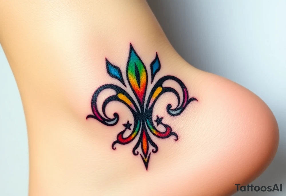 fleur de lis filled in with rainbow colors tattoo idea