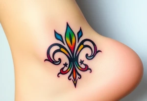 fleur de lis filled in with rainbow colors tattoo idea