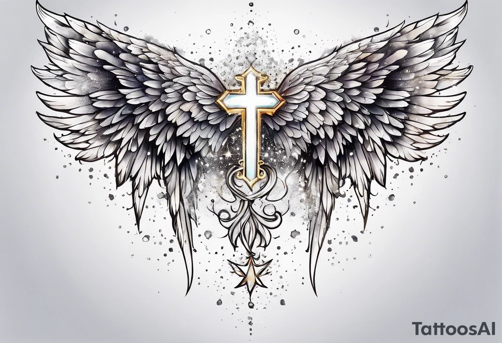 Constellation, Angel wing , snow , cross tattoo idea