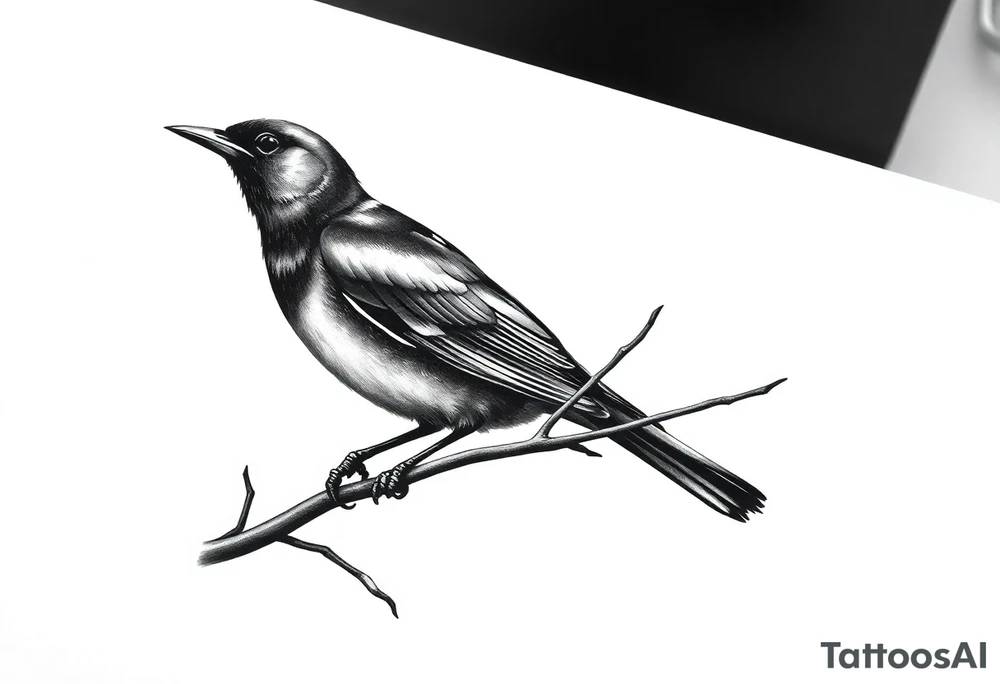 Male European Blackbird sitting on a branch tattoo idea tattoo idea