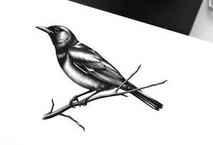 Male European Blackbird sitting on a branch tattoo idea tattoo idea