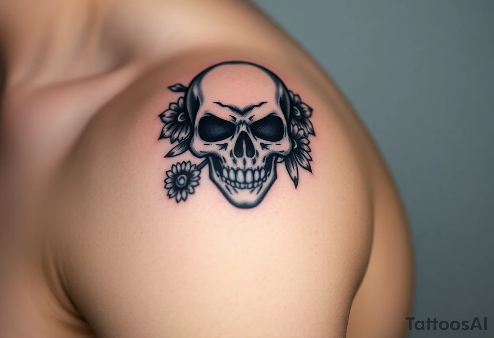 Masculine skull with diamonds and daisy tattoo idea