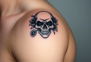 Masculine skull with diamonds and daisy tattoo idea
