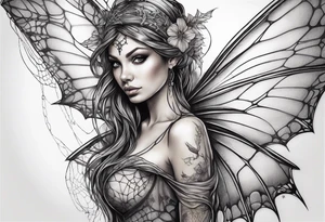 Fairy with bottom half wrapped up by spider web tattoo idea