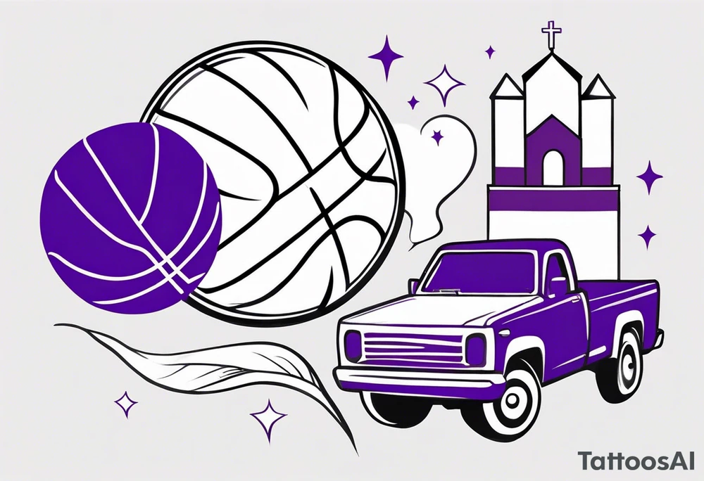 We want a minimalist style tattoo that can represent both our grandma and grandpa. Grandma favorite color is purple and loves going to church and farmers market. Grandpa favorite color is white and loves watching basketballs and jogging around university campuses tattoo idea